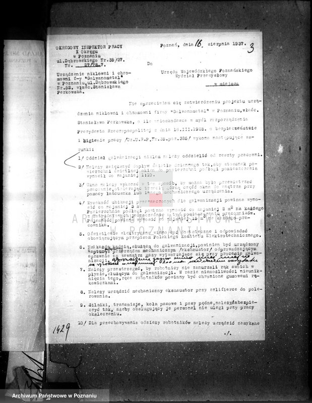 Obraz 7 z jednostki "Zatwierdzenie projekt urządzenia niklowni i chromowni Galwanometal St. Perkowska w Poznaniu"