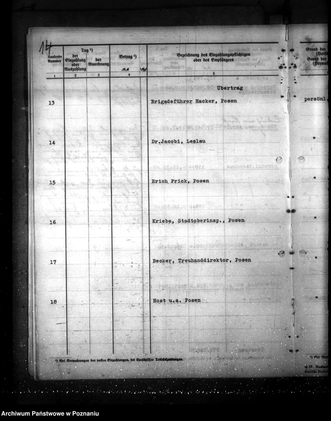 Obraz 18 z jednostki "Reguerungsoberkasse in Posen- Vorschüsse und Verwahrungen aus 1939/ 1940"