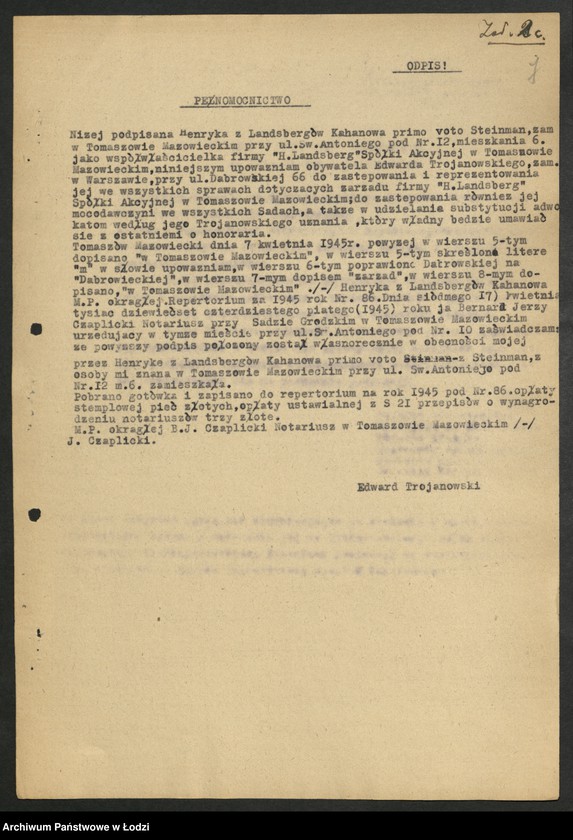 Obraz 8 z jednostki "Materiały dotyczące fabryki "H. Landsberg" - Państwowe Zakłady Wełniane Tomaszów Mazowiecki"