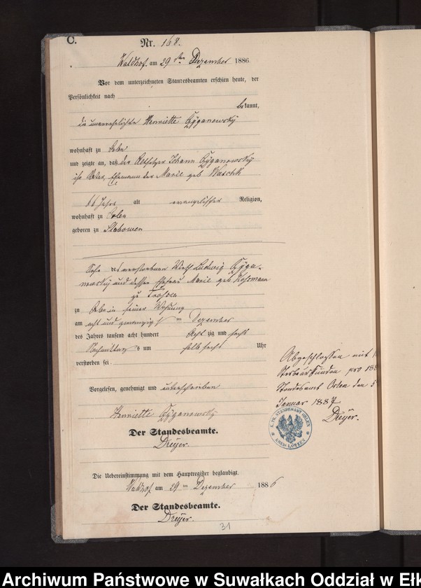 image.from.unit.number "Sterbe-Neben-Register des Königlichen Preussischen Standes-Amtes Orlen Kreis Loetzen [Nr 139-168]"