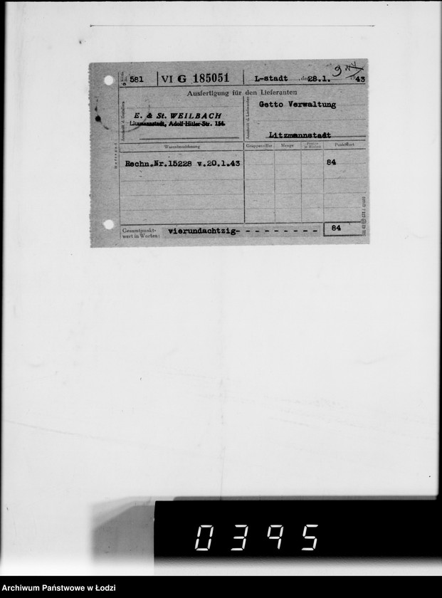 Obraz 13 z jednostki "F-ma St.Weilbach Litzmannstadt IV Warenverwertung an Lager 99"