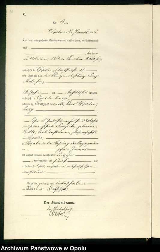 Obraz 16 z jednostki "Rejestr zgonów Księga Miejscowa Nr 1 do 419 1913"