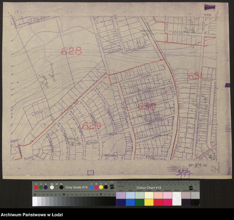 Obraz 1 z jednostki "Plan m. Łodzi 1:2000 z oznaczeniem podziału miasta na Obwody Komitetów Blok. Sekcja NW61"