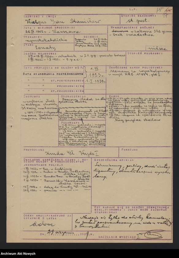 image.from.unit.number "Ewidencja szeregowych Policji Państwowej, zatrudnionych w pracy biurowej w Wydziale I Komendy Głównej Policji Państwowej. Wykazy."