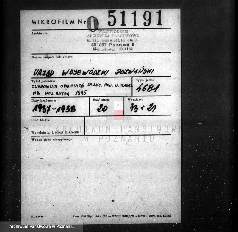 Obraz 2 z jednostki "Cukrownia Opalenica Spółka Akcyjna, pow. N. Tomyśl nr woj. 1595"