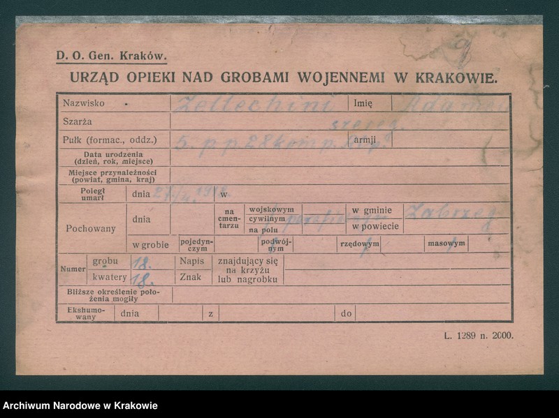 image.from.unit.number "Karty ewidencyjne zmarłych Włochów na terenie powiatów Zabrek, Cernovir, Witkowitz (Czechy)."