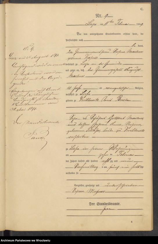 image.from.unit.number "Księga zgonów Leśnica (Deutsch Lissa) 1889"