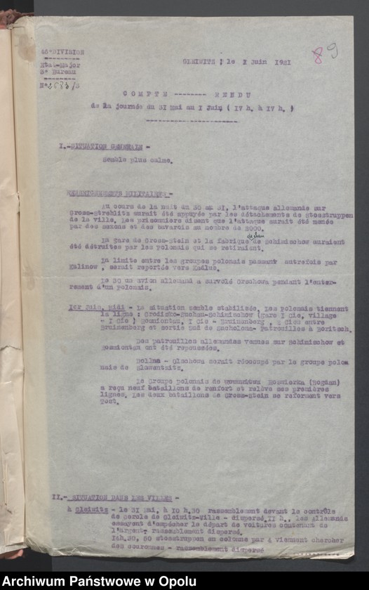 Obraz 11 z jednostki "Entrees-Pieces emanant des autorites Subordonnees-Evenements /Korespondencja od jednostek podległych w sprawie zdarzenia z miesiąca VI.1921/ 1-25.06.1921"