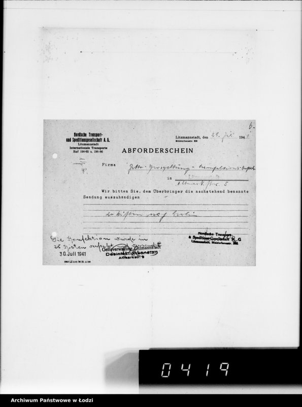 Obraz 10 z jednostki "[Dowody dostawy odzieży dla firmy dla Asmann u.Co.Berlin"