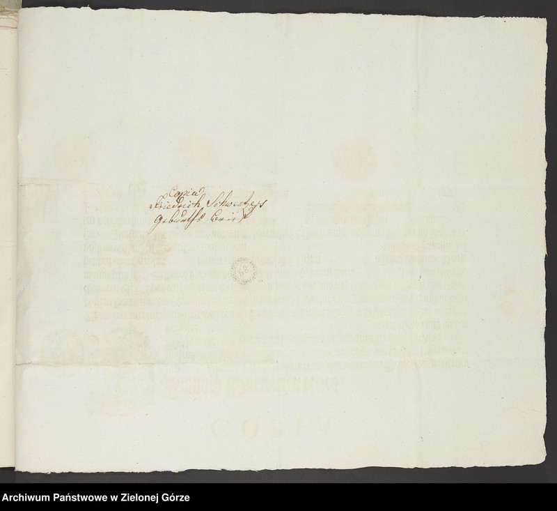 image.from.unit.number "Ernst Ludvig von Gloger, Landrat i pan dziedziczny majątku Czetowice wystawia swemu podwładnemu Friedrichowi Schwentzer świadectwo prawego urodzenia"