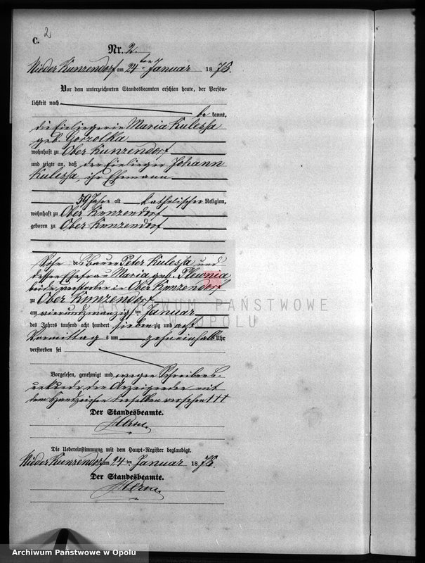 Obraz 6 z jednostki "Sterbe-Neben-Register Standesamts Kunzendorf pro 1878"