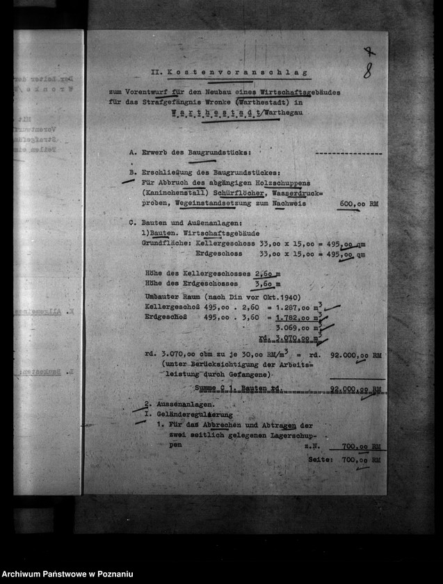 Obraz 12 z jednostki "Verentwurf für den Neubau eines Wirtschaftsgebäudes des Strafgefängnisses Warthestadt (Wronki)"