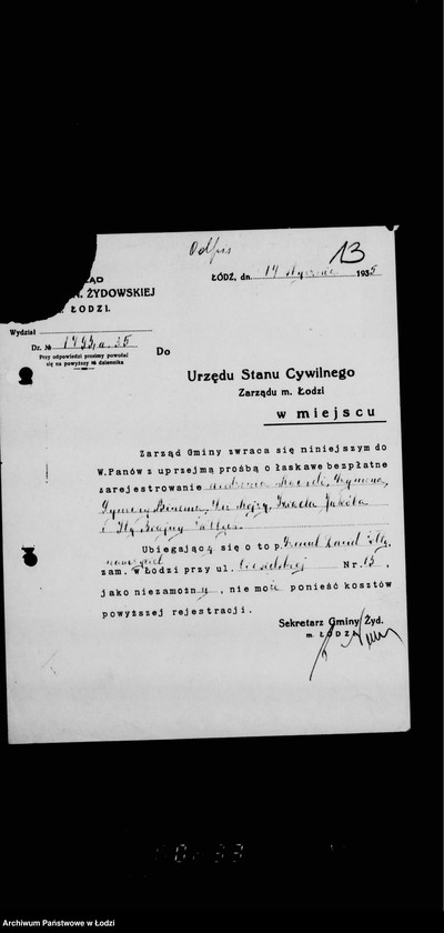 Obraz 18 z jednostki "Akta dotyczące spraw Urzędu Stanu Cywilnego"