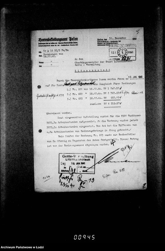 Obraz 9 z jednostki "[Rachunki Heeresbekleidungsamt Posen dla Zarządu Getta]"