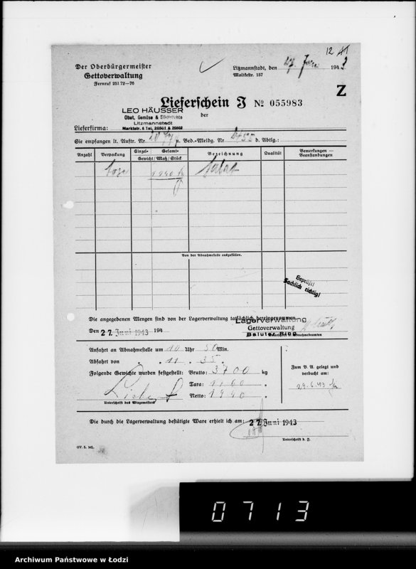 Obraz 16 z jednostki "Lebensmitteleinkauf, Aufträge, [Lieferscheinen und Rechnungen] 20721-20780"