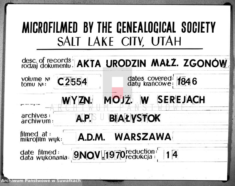 image.from.unit.number "Gubernia Augustowska Powiat Seyneński Okrąg Sereie Duplikat Urodzonych, Zaślubionych i Umarłych w 1846 w Okręgu Sereie"