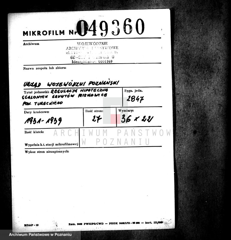 Obraz 2 z jednostki "Regulacja hipoteczna scalonych gruntów Miłkowice powiatu tureckiego"