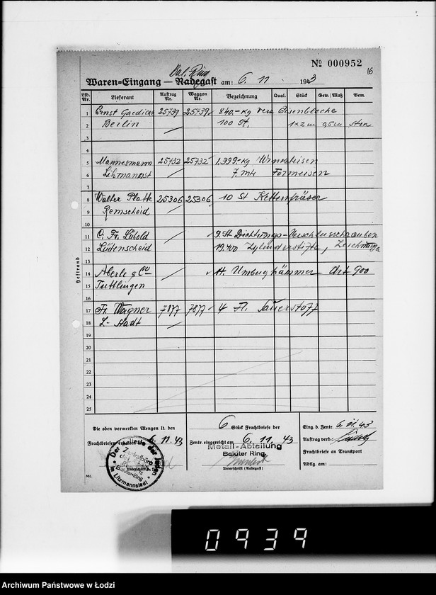 Obraz 20 z jednostki "Wareneingangsmeldungen. [Getto - Bałucki Rynek]"