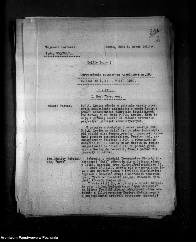 Obraz 6 z jednostki "Sprawozdania sytuacyjne tygodniowe za czas od 1 marca do dnia 28 marca 1930 r. /nr 18-21/"
