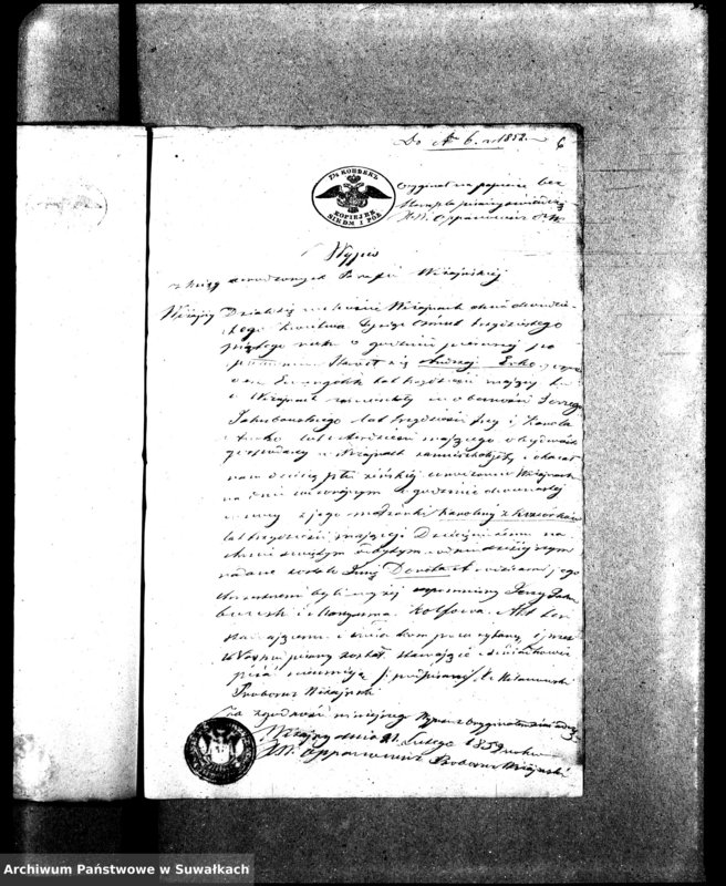image.from.unit.number "Dowody do Aktów Małżeństw Parafij Ewangelickiej Wiżayny za rok 1852."