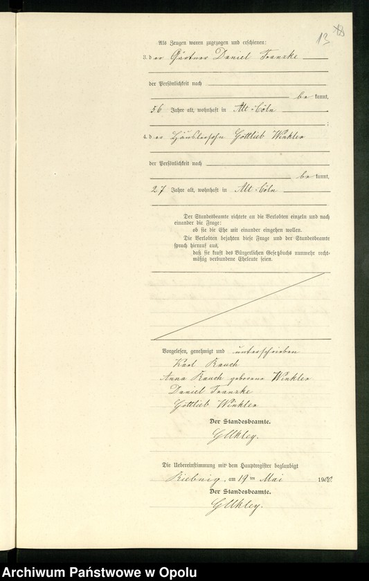 Obraz 16 z jednostki "Heiraths-Neben-Register Standes-Amt Riebnig 1900"