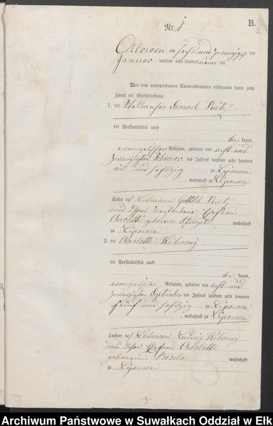 image.from.unit.number "Heiraths-Neben-Register des Preussischen Standes-Amtes Orlowen Kreis Loetzen für das Jahr 1890"