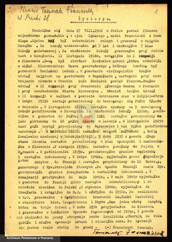 Obraz 13 z jednostki "Życiorysy powstańców wielkopolskich: T - tom ll /Tomczak Franciszek - Tyrakowski Franciszek/."