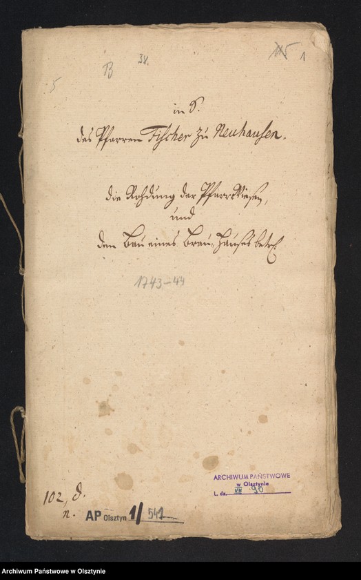 image.from.unit.number "In S. [Sachen] des Pfarrer Fischer zu Neuhausen [Romnowo]. Die Rohdung der Pfarr Wiesen und den Bau eines Brau=Hauses"