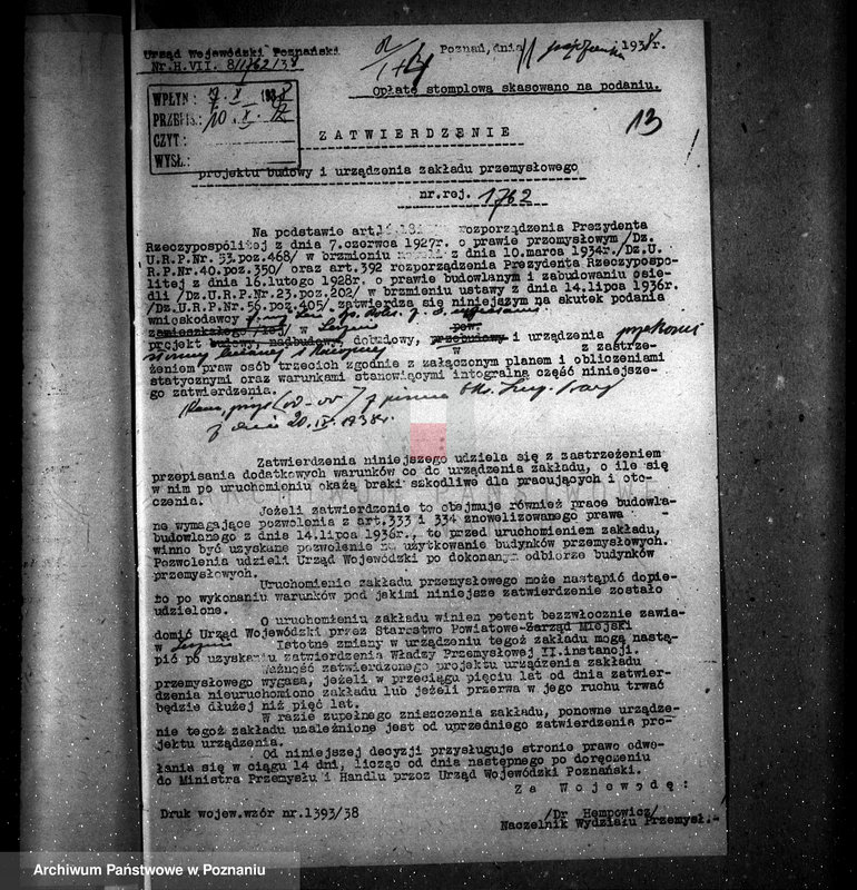 Obraz 17 z jednostki "Zatwierdzenie zakładu przemysłowego Firmy "Len" w Lesznie"