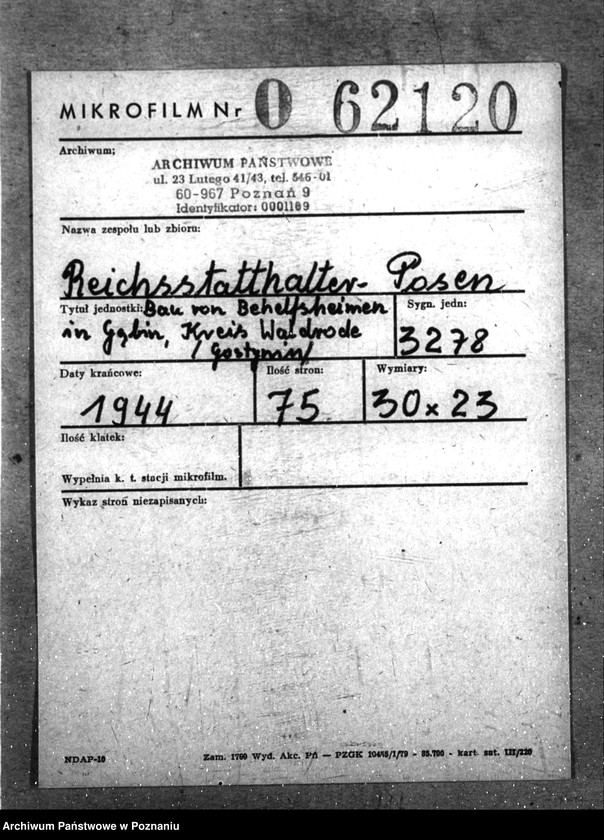 Obraz 2 z jednostki "Bau von Behelfsheimen in Gąbin, Kreis Waldrode (Gostynin)"