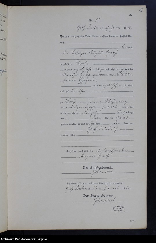 image.from.unit.number "Geburts-Neben-Register Nr 1 - 38 [Księga urodzeń- wtóropis ]"