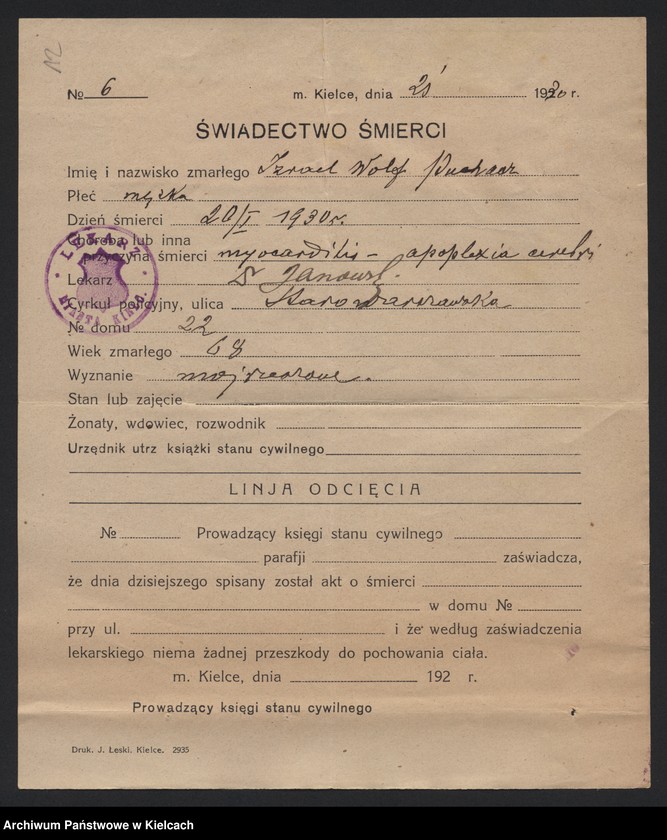 image.from.unit.number "Załączniki do akt zgonu Okręgu Bożniczego Kielce za rok 1930"
