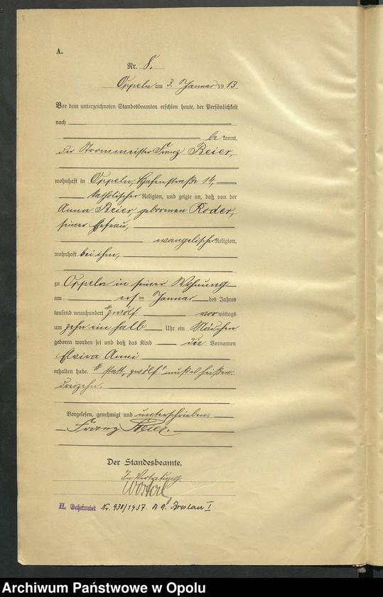 image.from.unit.number "Urząd Stanu Cywilnego Opole Księga Urodzeń Rok 1913 1-539"
