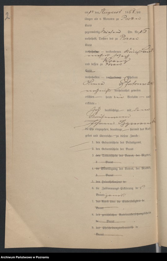 Obraz 4 z jednostki "Die von den Verlobten beigebrachten Urkunden zur Eheschliessung pro 1899"