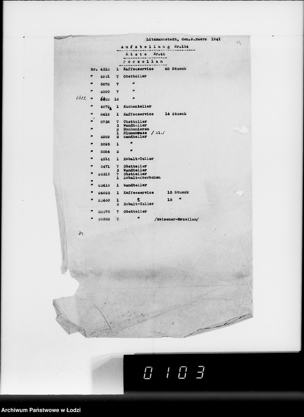 Obraz 8 z jednostki "Anlieferung des Judenältesten Silber [Zestawienia skonfiskowanych w Getcie kosztowności]"