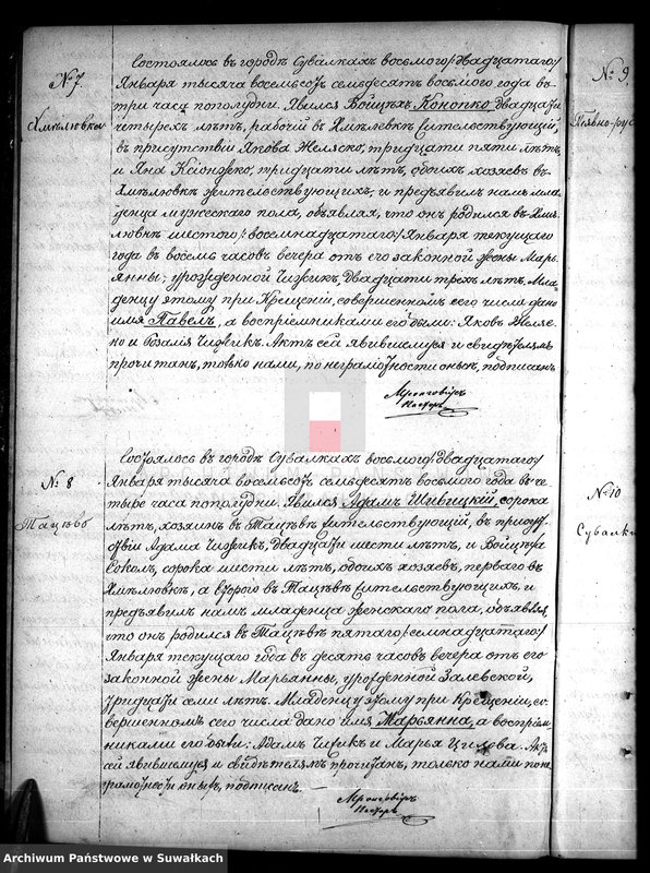 Obraz 7 z jednostki "Duplikat aktov uroždennych, brakosočetavšichsja i umeršich Evangeličesko-Augsburgskago prichoda v Suvalkach na 1878 g."