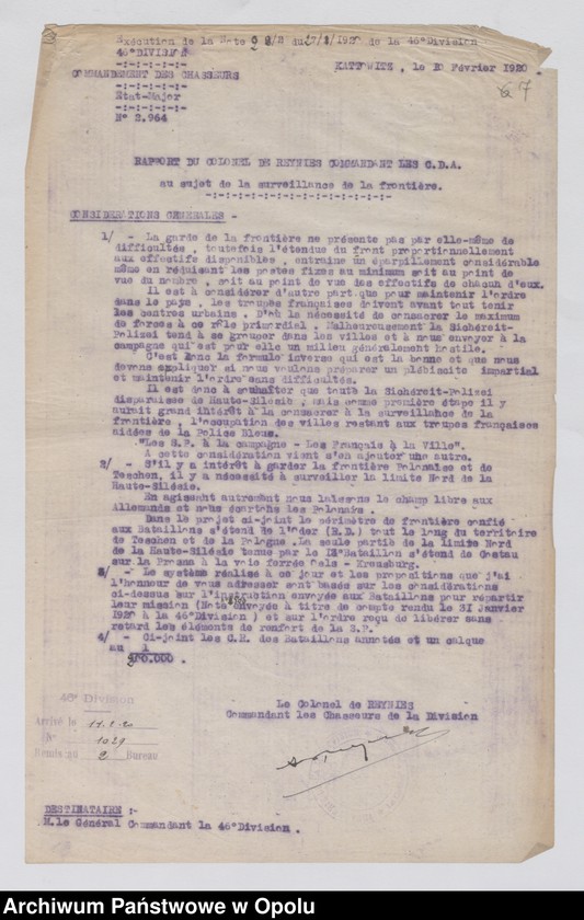 Obraz 9 z jednostki "/Korespondencja i zarządzenia dotyczące służby granicznej, wewnętrzno-administracyjnych kontroli ruchu ludności/ 31.01.- 23.05.1920"