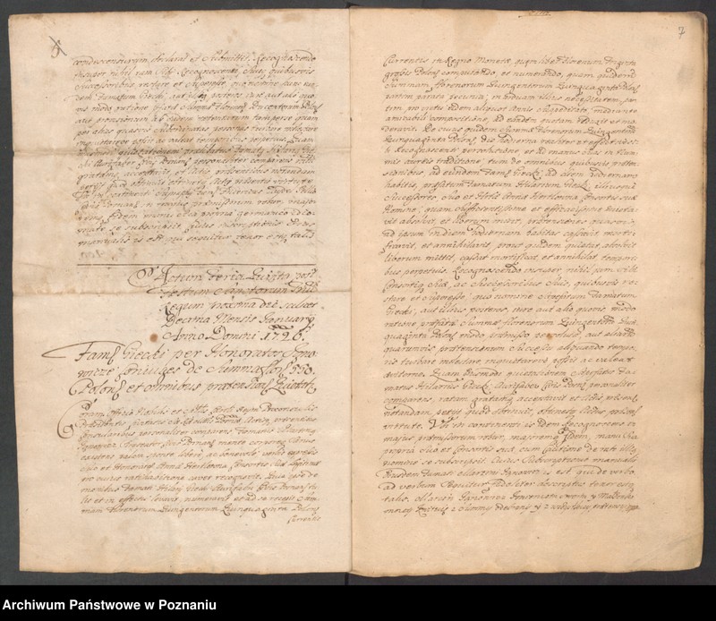 Obraz 7 z jednostki "Liber actorum officii consularis civitatis Posnaniae sub notariatu Stanislai Gąsawski SR.Mtis secretari, officii praesentis notarii necnon vicenotarii Bernardi Stefanowicz iureconsultis Posnaniensis."