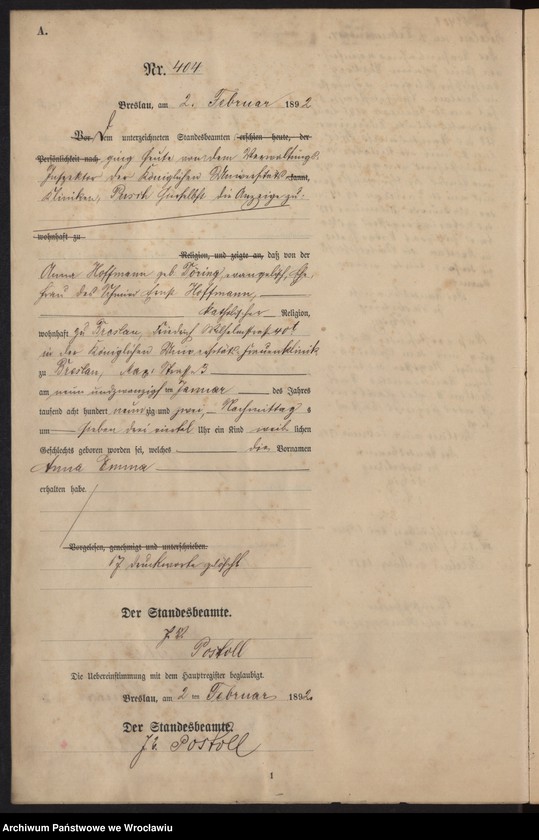 Obraz 7 z jednostki "Księga urodzeń Wrocław III 1892 t.01"