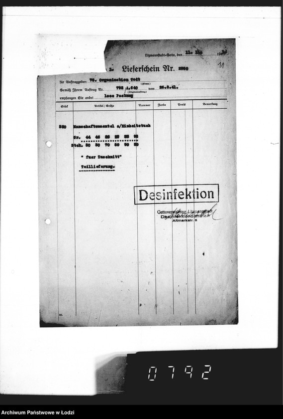 Obraz 16 z jednostki "[Dowody dostawy umundurowania dla firmy O.dr Todt Organisation"