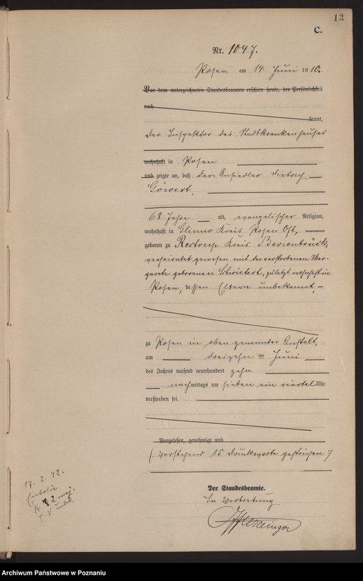 Obraz 14 z jednostki "Księga miejscowa zgonów tom III [Rejestr główny zgonów]"