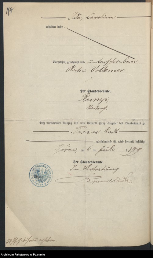 Obraz 19 z jednostki "Die von den Verlobten beigebrachten Urkunden zur Eheschliessung pro 1899"