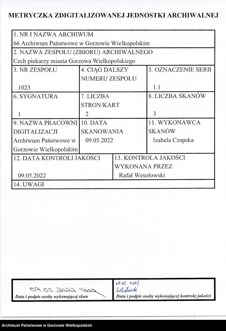 image.from.unit.number "[Lehrbrief für den Bäckergesellen Christian Heinrich Bürger aus Landsberg an der Warthe. Landsberg a/W den 27 Martin 1820]"