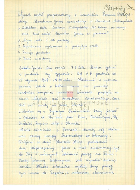 Obraz 8 z jednostki "Relacje i wspomnienia dotyczące powstania wielkopolskiego w Obornikach, powiat Oborniki, województwo poznańskie i okolicy."