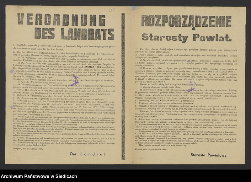 Obraz 4 z kolekcji "Afisze okupacyjne powiatu sokołowskiego 1939-1944."