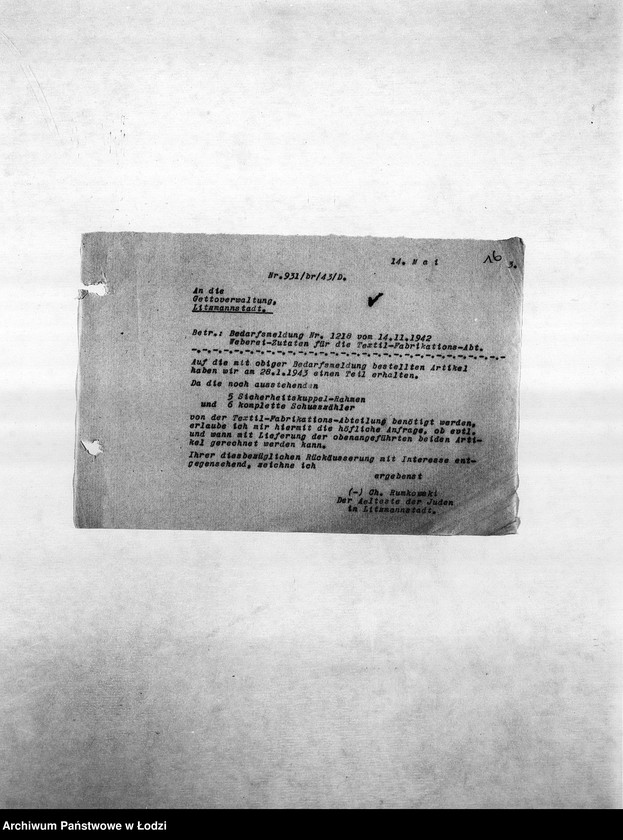 Obraz 19 z jednostki "Textil-Fabrikations-Abteilung [Produkcja i zapotrzebowanie materiałów dla resortu pracy]"