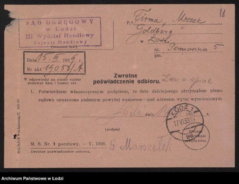 Obraz 20 z jednostki "Moszek Goldberg – wyrób towarów bawełnianych"