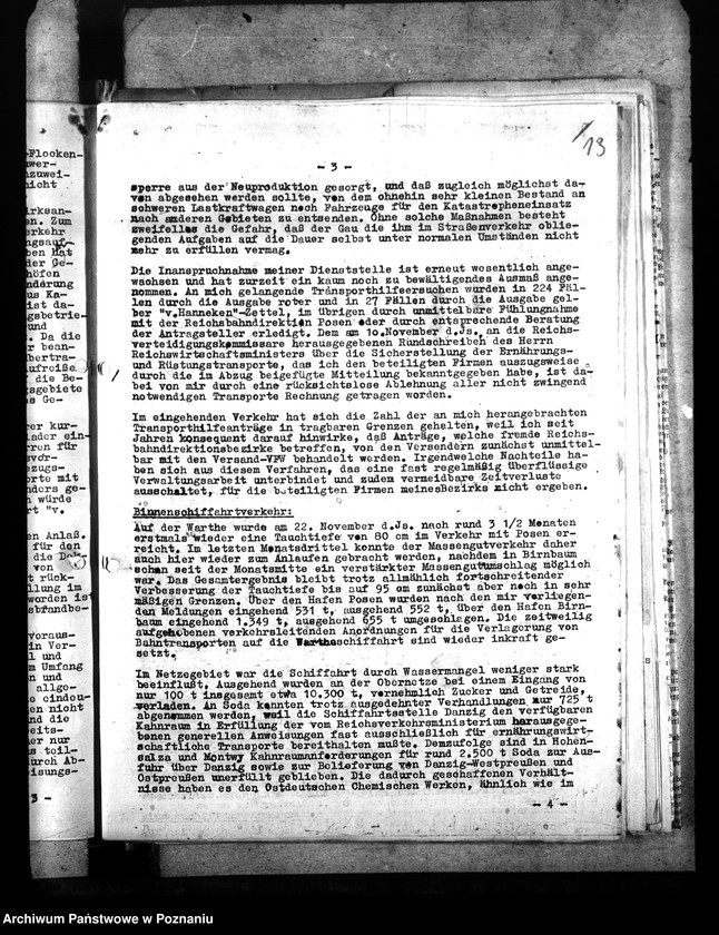 Obraz 17 z jednostki "Berichte über Auswirkungen der Verkehrslage im Reichsbahndirektionsbezirk Posen. Versorgung der bombenbeschädigten Bevölkerung. Treibstoffzuteilungen"