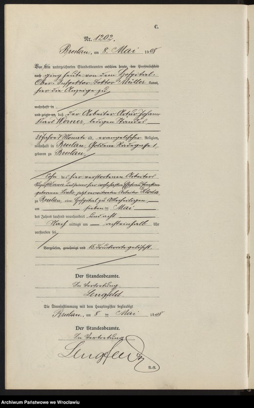 image.from.unit.number "Sterbe-Neben-Register Breslau I 1908 Band 4"
