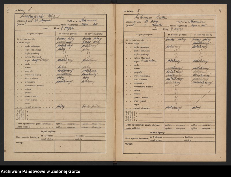 image.from.unit.number "Państwowe Gimnazjum i Liceum Koedukacyjne w Zielonej Górze -katalog główny klasa IV przyśp.- rok szkolny 1945/1946"